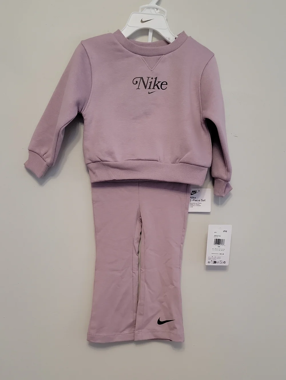 Nike Girls Lilac Crewneck Sweatshirt & Flare Pant Set NWT Sz 18m